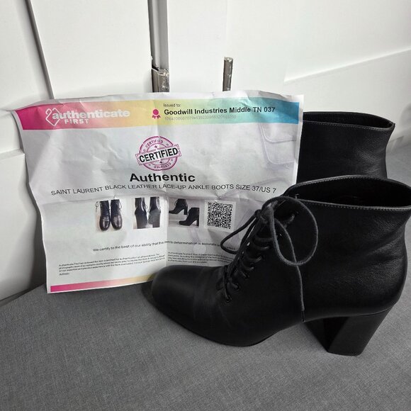 Saint Laurent Loulou Black Leather Lace-Up Ankle Boots EU 37 - YSL - with COA - Picture 8 of 13